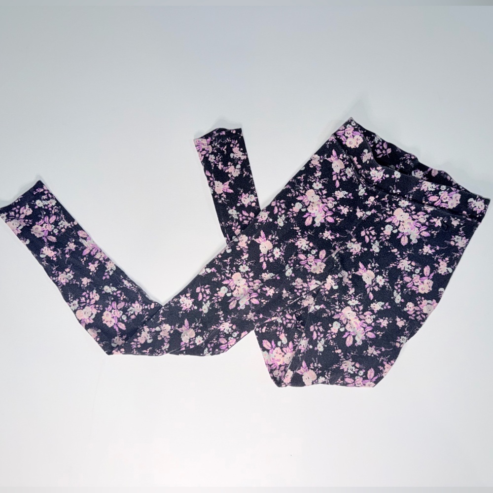 PINK Victoria's Secret Black Leggings with Pink Floral Print